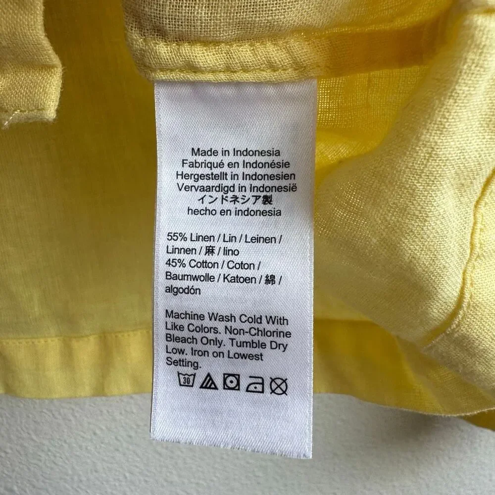 J Crew Camp Collar Featherweight Linen Blend Button Up Shirt US Women's 4 Yellow